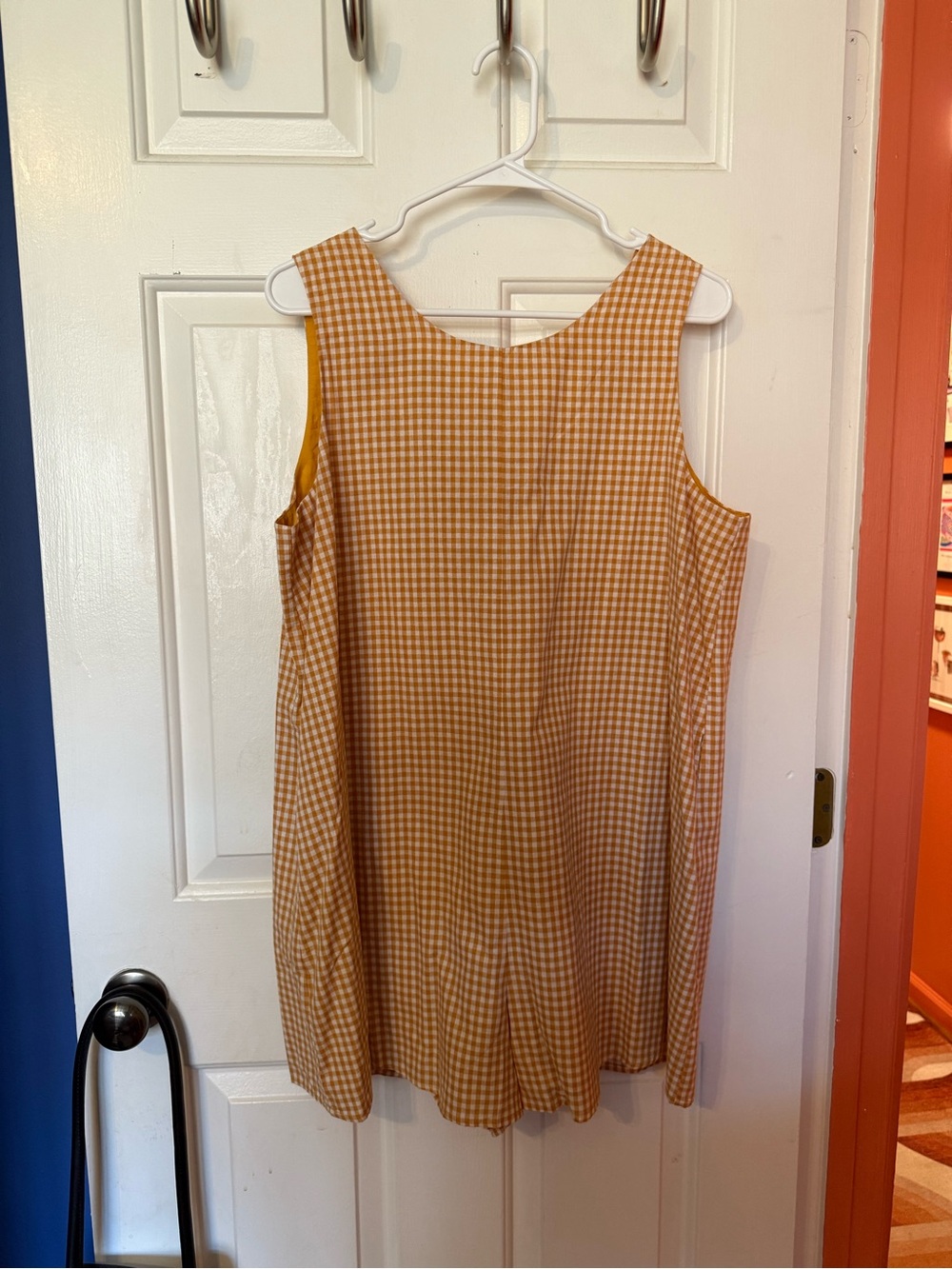 Sleeveless Orange Gingham Playsuit With Tie Back
